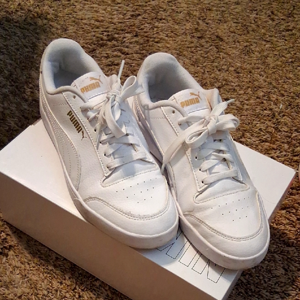 Puma White and Gold Casual Sneakers